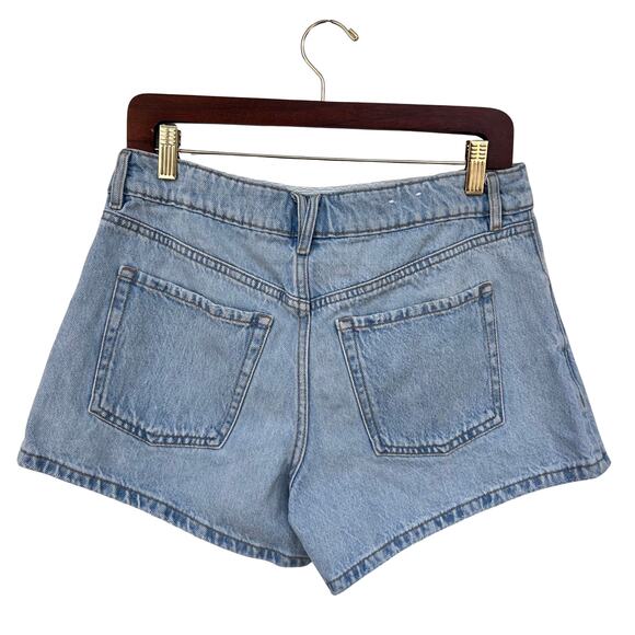 Garage Ariana Blue Denim Relaxed A-Line Shorts 7 High Rise Distressed 4” Inseam - Picture 4 of 7